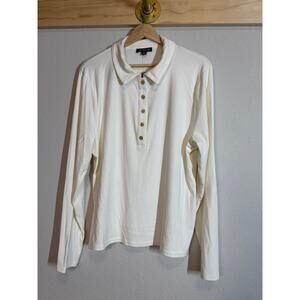 Women's J. Crew Cream Colored‎ Long Sleeve Button Front Polo Size XXL NEW